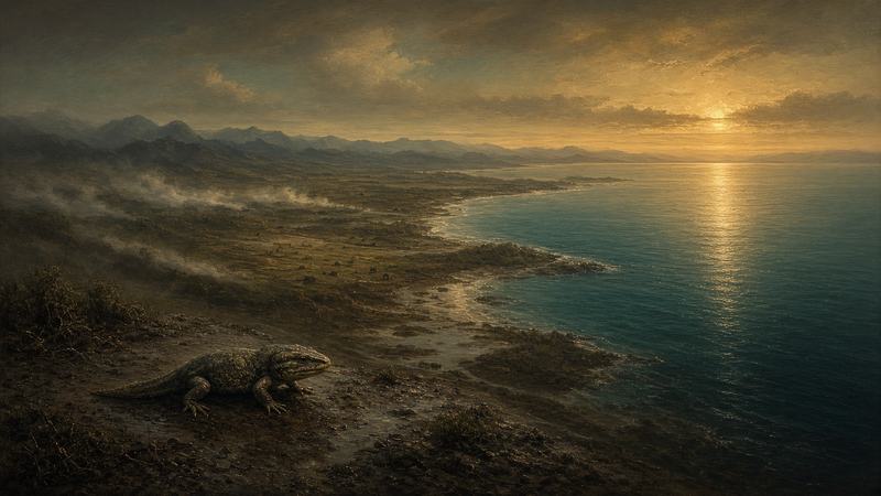 Evolution title still: tetrapod on a coastal world