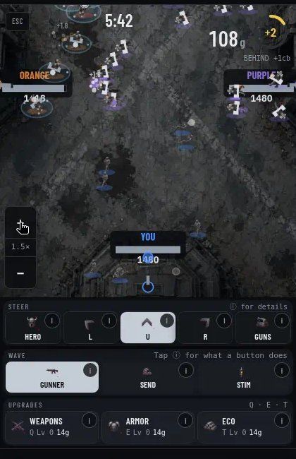Iron Wave in-match: four bunkers, shop, and gold HUD